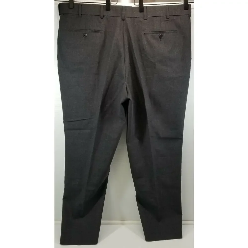 N) Stafford Performance Men's Gray 44 x 30 Classic Fit Flat Front Dress Pants